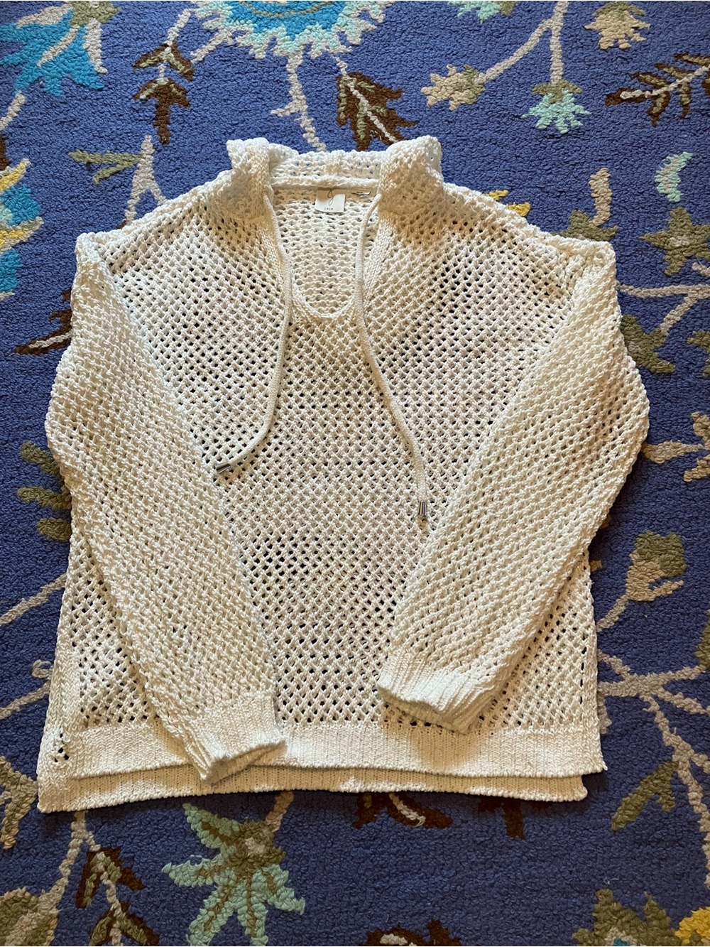 Joie Cream Open-Knit Hoodie Sweater